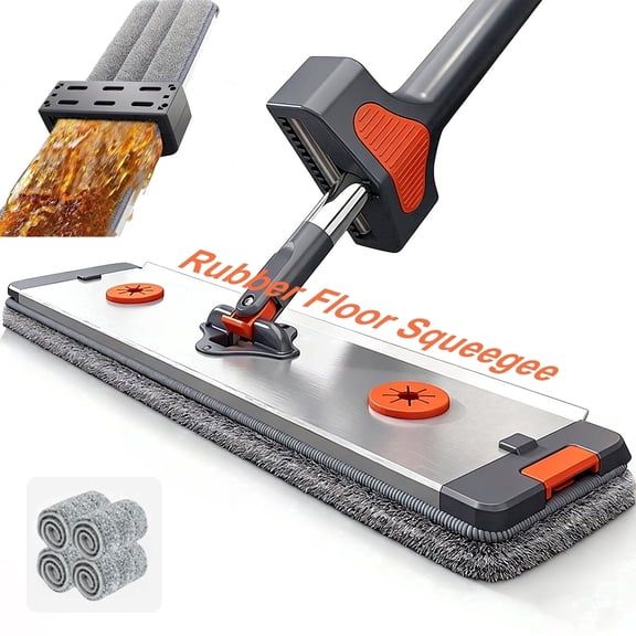 Inadays Mop Set Self Wringing Microfiber Flat Mops for Floor Cleaning Wall Mop Cleaner with Long Handle, Hardwood Floor Mop with 4 Microfiber Pads