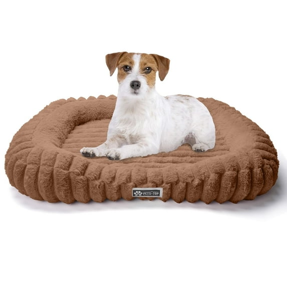 SANMADROLA Cute Dog Beds for Small Dogs, Small Pet Beds, Non-Slip Bottom and Egg-Crate Foam Furry Bolster Puppy Couch Sofa with Washable Removable Cover, 24.4"x19.7"x4.3",Brown