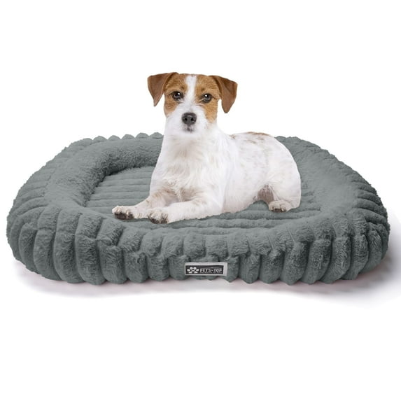 SANMADROLA Cute Dog Beds for Small Dogs, Small Pet Beds, Non-Slip Bottom and Egg-Crate Foam Furry Bolster Puppy Couch Sofa with Washable Removable Cover, 24.4"x19.7"x4.3",Dark Grey