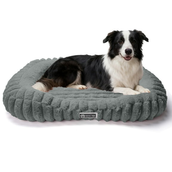 SANMADROLA Cute Dog Beds for Large Sized Dog, Washable Large Dog Beds, Rectangle Pet Beds for Big Dogs, Furry Bolster Soft Warming Calming Pet Bed with Non-Slip Bottom, 35.4"x27.2"x5.5",Dark Grey