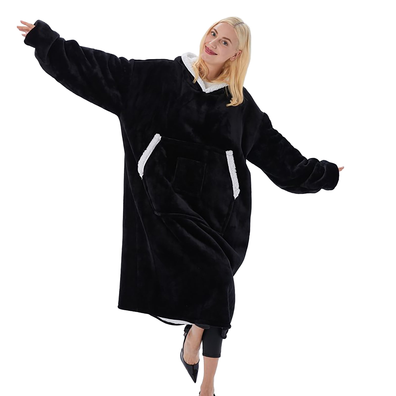 SANMADROLA Oversized Wearable Blanket Hoodie, Flannel Sherpa Fleece