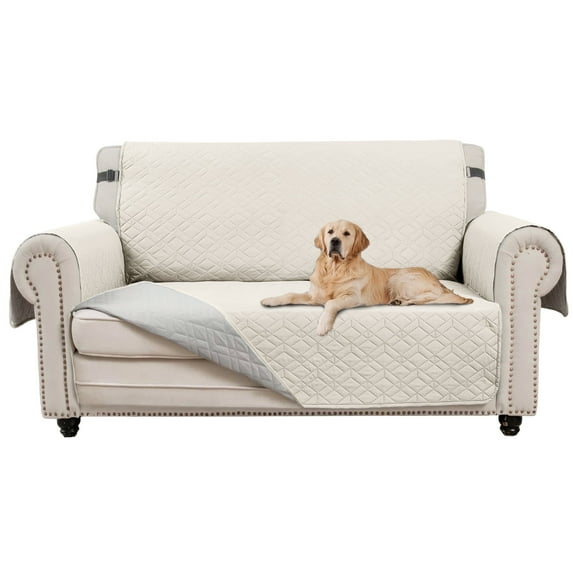 SANMADROLA Reversible Loveseat Covers for 2 Cushion Couch Sofa Cover Water Resistant Couch Cover Furniture Protector with Elastic Straps for Kids, Dogs, Pets (46" Loveseat, Ivory)