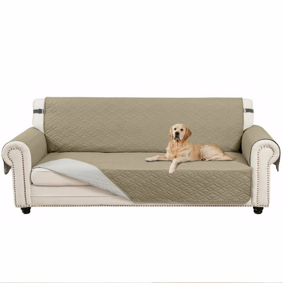 SANMADROLA Reversible Oversized Sofa Cover Couch Cover for 3 Cushion Couch Sofa Water Resistant Couch Cover Furniture Protector with Elastic Straps for Kids, Dogs, Pets (78" Oversized Sofa, Khaki)