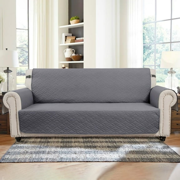 SANMADROLA Reversible Sofa Cover Couch Cover for 3 Cushion Couch Sofa Water Resistant Couch Cover Furniture Protector with Elastic Straps for Kids, Dogs, Pets (66" Sofa, Gray)