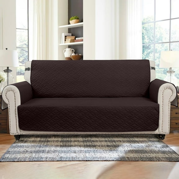 SANMADROLA Reversible Sofa Cover Couch Cover for 3 Cushion Couch Sofa Water Resistant Couch Cover Furniture Protector with Elastic Straps for Kids, Dogs, Pets (66" Sofa, Chocolate)