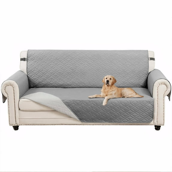 SANMADROLA Reversible Sofa Cover Couch Cover for 3 Cushion Couch Sofa Water Resistant Couch Cover Furniture Protector with Elastic Straps for Kids, Dogs, Pets (66" Sofa, Light Gray)