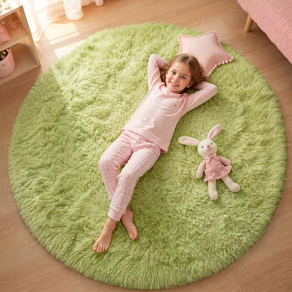 SANMADROLA Round Cozy Comfort Shaggy Green Area Rug, 5.2' x 5.2', Durable