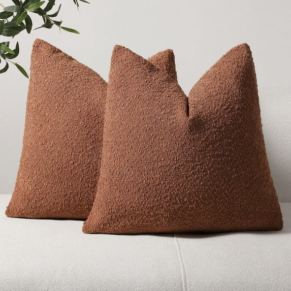 SANMADROLA Set of 2 Textured Boucle Throw Pillow Covers 18x18 Inch Accent Solid Pillow Cases Cozy Soft Decorative Couch Cushion Case for Chair Sofa Bedroom Living Room Home Decor, Rust