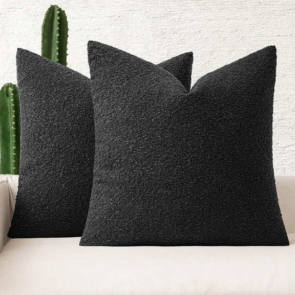 SANMADROLA Set of 2 Textured Boucle Throw Pillow Covers 18x18 Inch Accent Solid Pillow Cases Cozy Soft Decorative Couch Cushion Case for Chair Sofa Bedroom Living Room Home Decor, Black