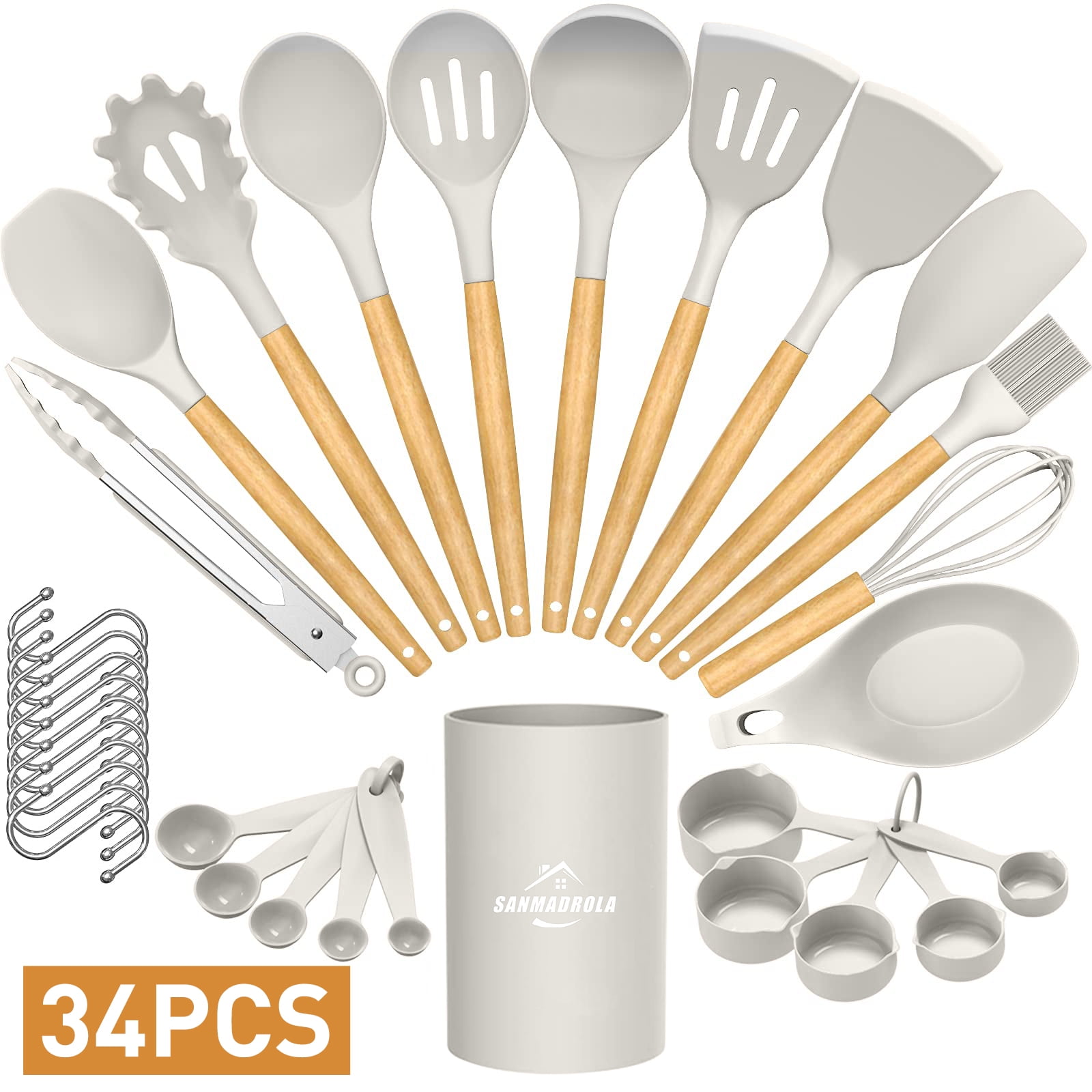 SANMADROLA Silicone Cooking Utensils Set, 446°F Heat Resistant Kitchen Utensils, Turner Tongs