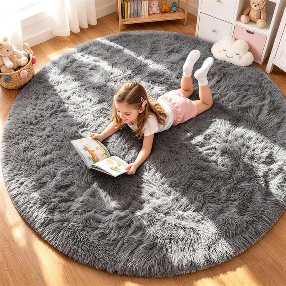 SANMADROLA Soft Modern Shaggy Area Rug, 4' x 4', Non-Slip Plush Fluffy Furry Carpet