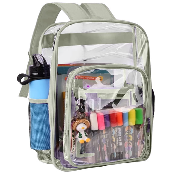 SANMADROLA Waterproof Clear Backpack Heavy Duty PVC Transparent Large Capacity Backpack with Reinforced Strap for School, Work, Stadium, Travel, Security, Festival, College (Gray Green)