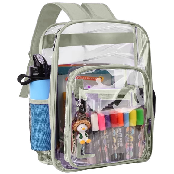 SANMADROLA Waterproof Clear Backpack Heavy Duty PVC Transparent Large Capacity Backpack with Reinforced Strap for School, Work, Stadium, Travel, Security, Festival, College (Gray Green)