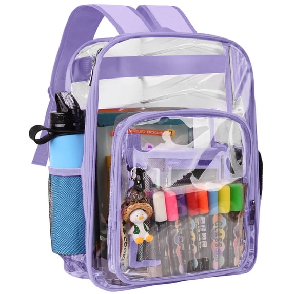 SANMADROLA Waterproof Clear Backpack Heavy Duty PVC Transparent Large Capacity Backpack with Reinforced Strap for School, Work, Stadium, Travel, Security, Festival, College (Light Purple)