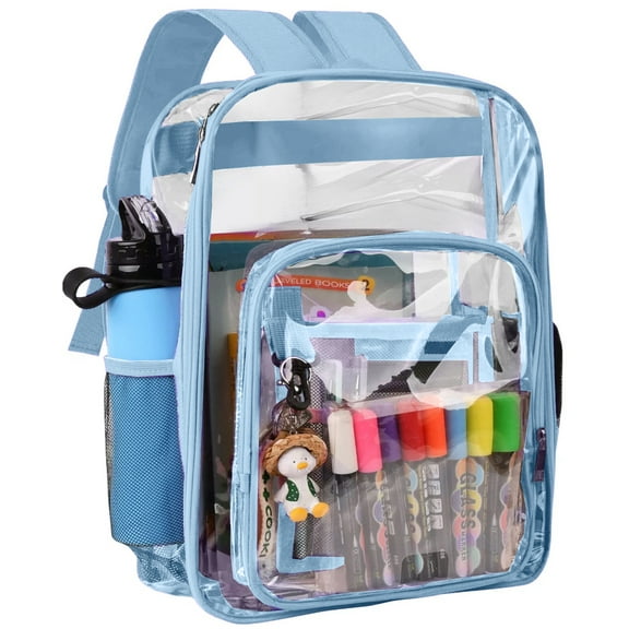 SANMADROLA Waterproof Clear Backpack Heavy Duty PVC Transparent Large Capacity Backpack with Reinforced Strap for School, Work, Stadium, Travel, Security, Festival, College (Light Blue)