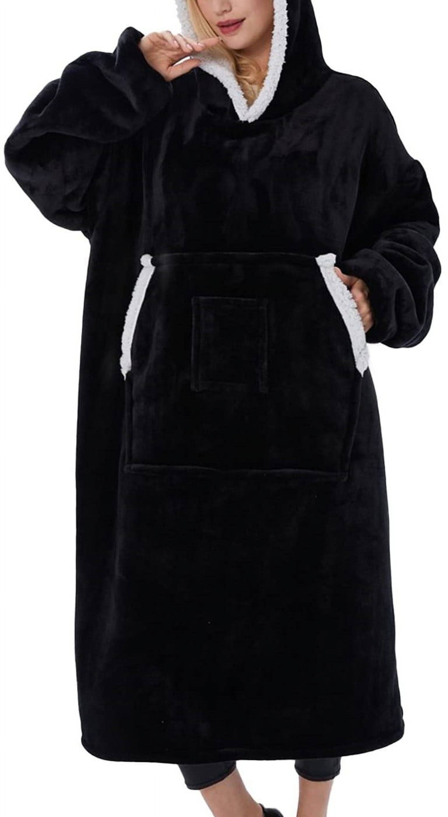 SANMADROLA Wearable Blanket Hoodie Flannel Sherpa Fleece Blanket