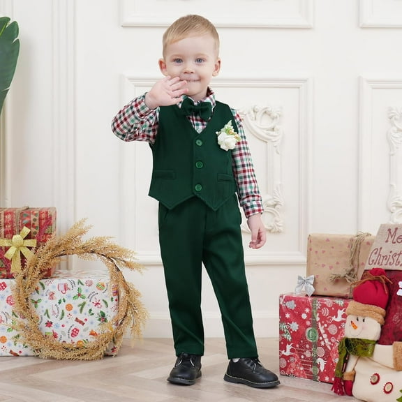 SANMIO Baby Boy Clothes Suits Infant Gentleman Outfit Collared Dress Shirt Vest Tie Corsage Pants 5Pcs Baby Suit Sets