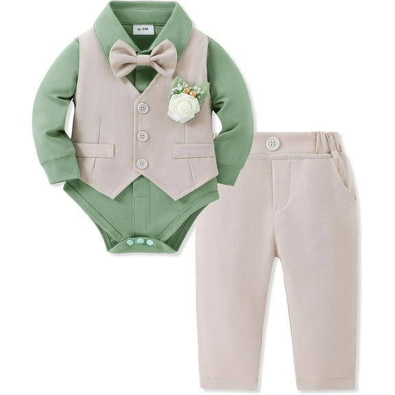 SANMIO Baby Boy Clothes Suits Infant Gentleman Outfit Collared Dress Shirt Vest Tie Corsage Pants 5Pcs Baby Suit Sets