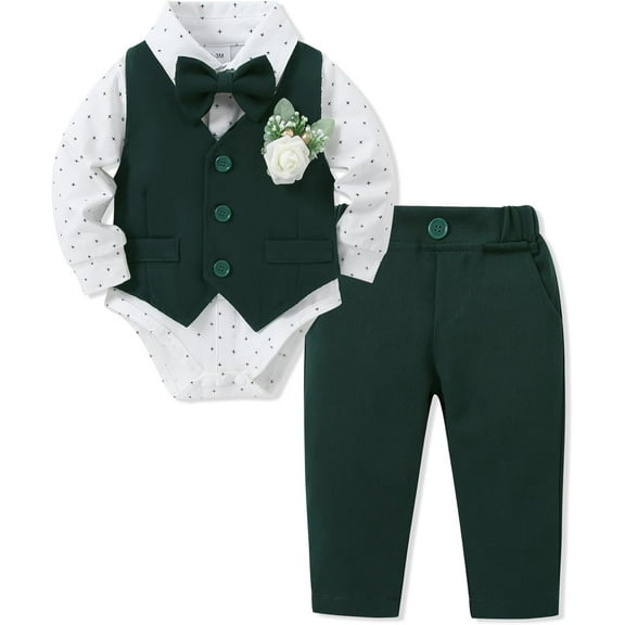 SANMIO Baby Boy Clothes Suits Infant Gentleman Outfit Collared Dress Shirt Vest Tie Corsage Pants 5Pcs Baby Suit Sets