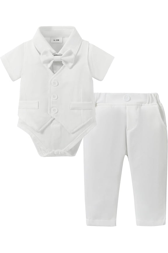 Baby Boy Clothes Suits Summer Short Sleeve Dress Shirt+Vest+Tie+Pants Infant Boy Wedding Christening Outfits Set 0-24M