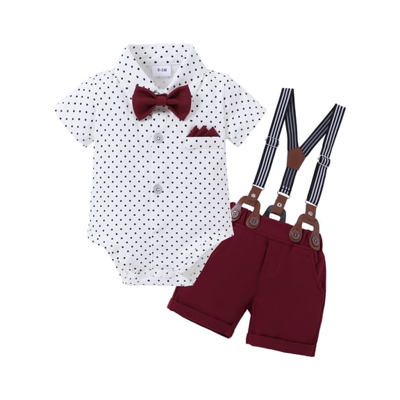 SANMIO Baby Boy Clothes Summer Suits Short Sleeve Bodysuits+Bowtie+Suspender Shorts Infant Gentleman Birthday Wedding Outfits