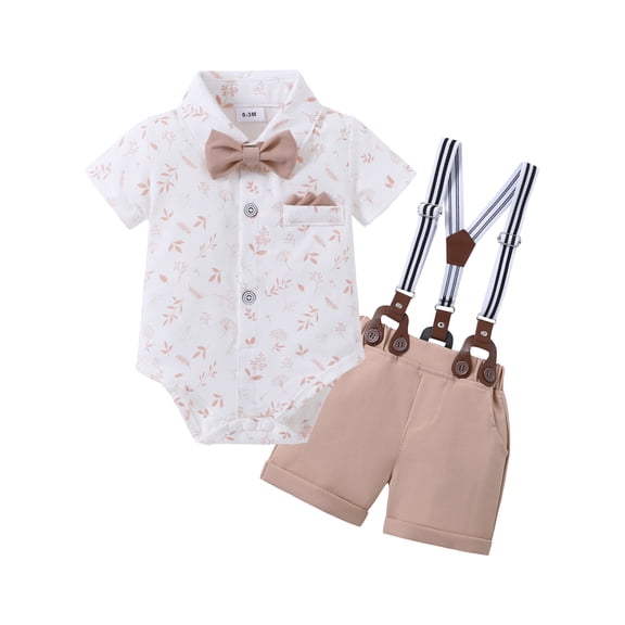 SANMIO Baby Boy Clothes Summer Suits Short Sleeve Bodysuits+Bowtie+Suspender Shorts Infant Gentleman Birthday Wedding Outfits