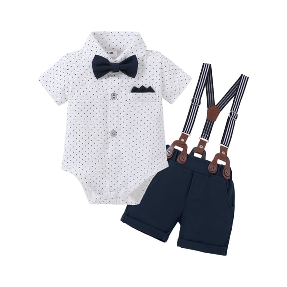 SANMIO Baby Boy Clothes Summer Suits Short Sleeve Bodysuits+Bowtie+Suspender Shorts Infant Gentleman Birthday Wedding Outfits