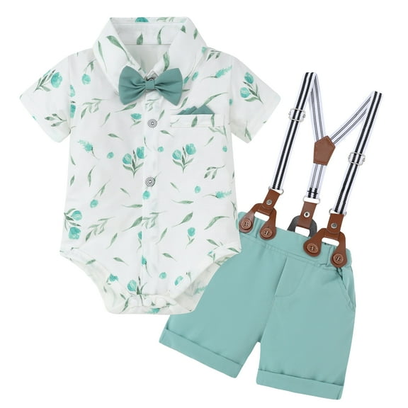 SANMIO Baby Boy Clothes Summer Suits Short Sleeve Bodysuits+Bowtie+Suspender Shorts Infant Gentleman Birthday Wedding Outfits