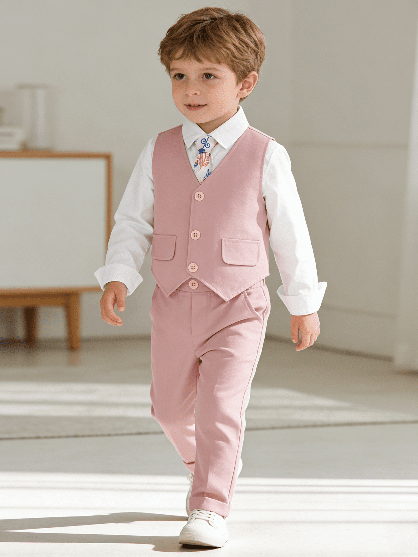 SANMIO Toddler Boy Suit Baby Boy Church Clothes Formal Dress Baptism Outfit Sets Shirt+Tie+Vest+Pants Kids Tuxedo 1-5T Boys Wedding Clothes