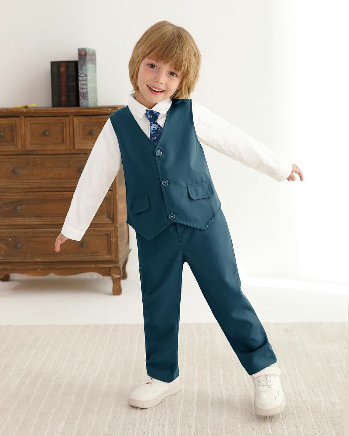SANMIO Toddler Boy Suit Baby Boy Church Clothes Formal Dress Baptism Outfit Sets Shirt+Tie+Vest+Pants Kids Tuxedo 1-5T Boys Wedding Clothes