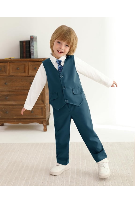 Toddler Boy Suit Baby Boy Church Clothes Formal Dress Baptism Outfit Sets Shirt+Tie+Vest+Pants Kids Tuxedo 1-5T Boys Wedding Clothes