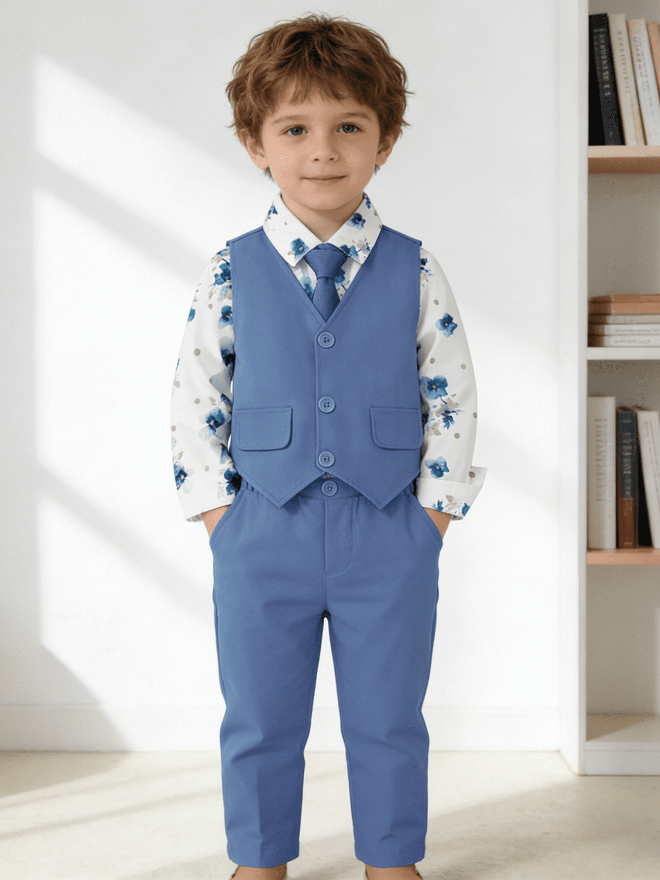 SANMIO Toddler Boy Suit Baby Boy Church Clothes Formal Dress Baptism Outfit Sets Shirt+Tie+Vest+Pants Kids Tuxedo 1-5T Boys Wedding Clothes