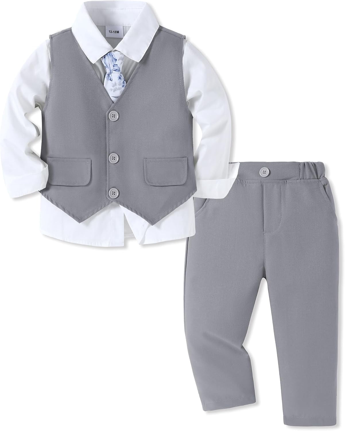 SANMIO Toddler Boy Suit Baby Boy Church Clothes Formal Dress Baptism Outfit Sets Shirt+Tie+Vest+Pants Kids Tuxedo 1-5T Boys Wedding Clothes