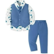 SANMIO Boy Suit Toddler Boys Formal Dress Outfit Shirt+Printed Tie+Vest+Pants Baby Tuxedo Boys Wedding Clothes