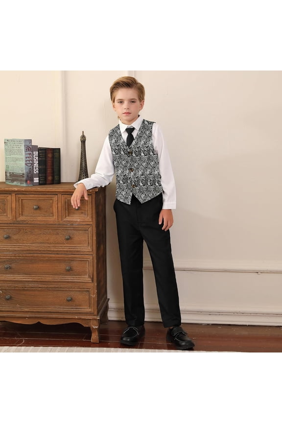 Boys Suit 4 Piece Slim Fit Boys Suits Jacket Vest Pants Tie for Kids Suits Sets Boy Formal Tuxedo Set