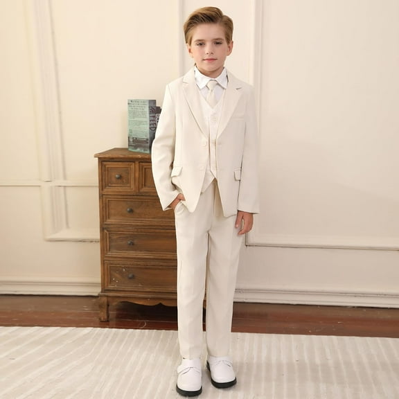 SANMIO Boys Suit 4 Piece Slim Fit Boys Suits Jacket Vest Pants Tie for Kids Suits Sets Boy Formal Tuxedo Set