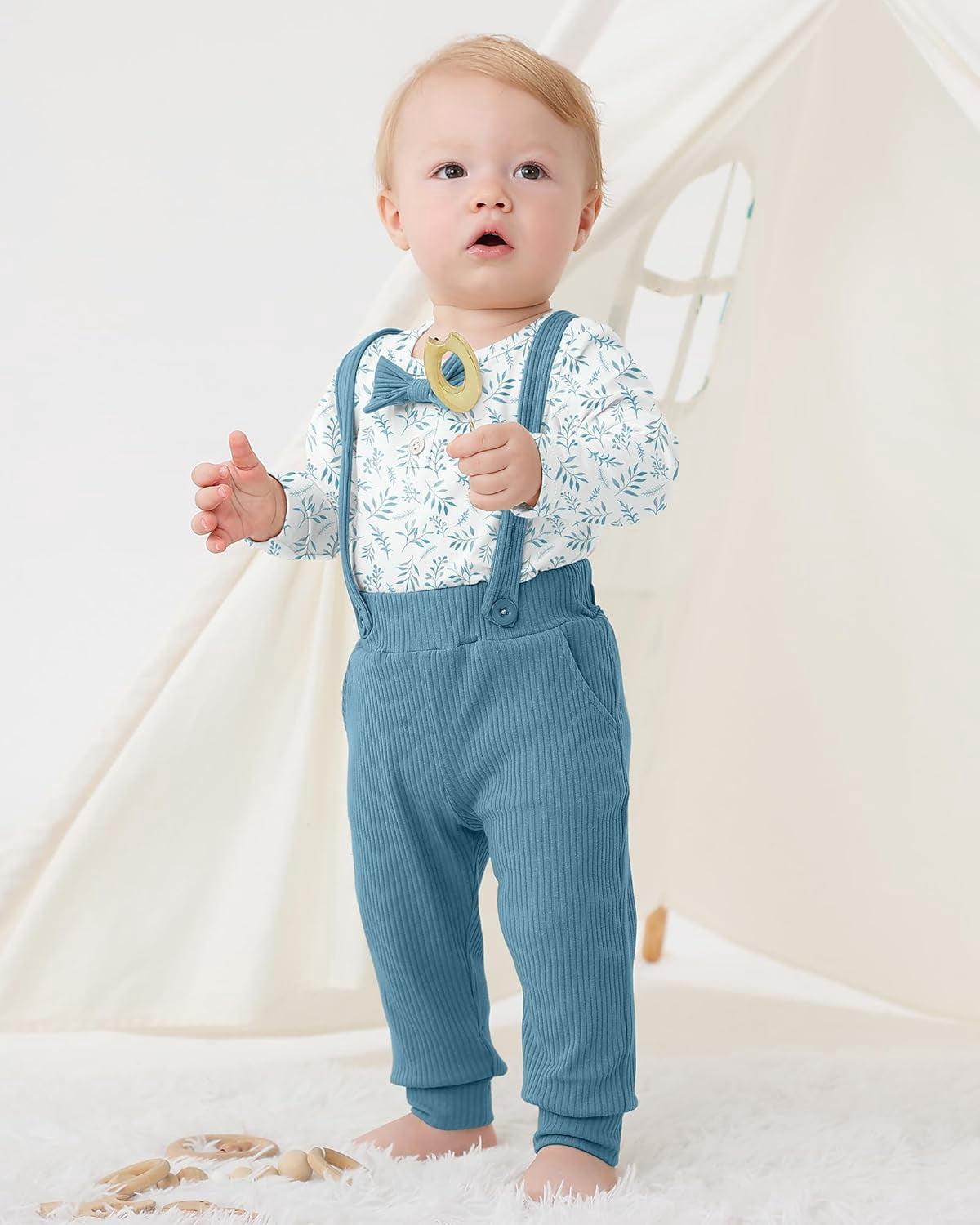Tuta Completo Per Bambino YUEMION – Verde, 18-24 Mesi – Body Maniche Lunghe E Pantaloncini, Misto Cotone