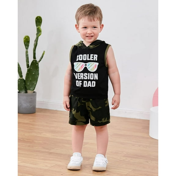 SANMIO Toddler Boy Clothes Summer Outfits Hoodie Sleeveless Tank Tops and Shorts Set with Pockets 2 Piece Clothing Set