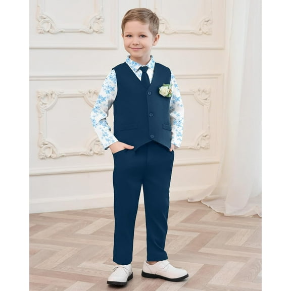 SANMIO Toddler Boy Suits Dress Clothes Formal Slim Fit Suit Set 6 Piece Tuxedo Gentleman Wedding Outfit Dresswear Vest Set