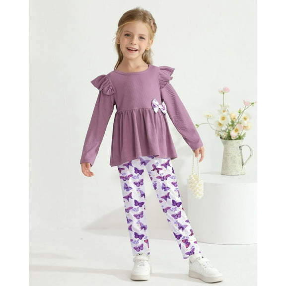 SANMIO Toddler Girl Clothes Long Sleeves Ruffle Top Floral Pants Cute Fall Winter Daily Casual Toddler Outfits