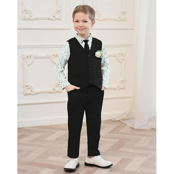 SANMIO Toddler Boy Suits Dress Clothes Formal Slim Fit Suit Set 6 Piece Tuxedo Gentleman Wedding Outfit Dresswear Vest Set
