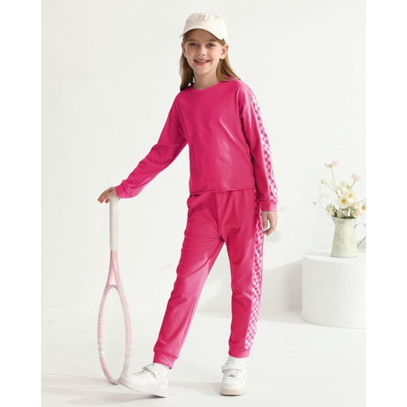 SANMIO Toddler Girl Clothes 2 Piece Outfits Girls Tracksuit Activewear Long Sleeve Checkered Sweatshirts Sweatpants