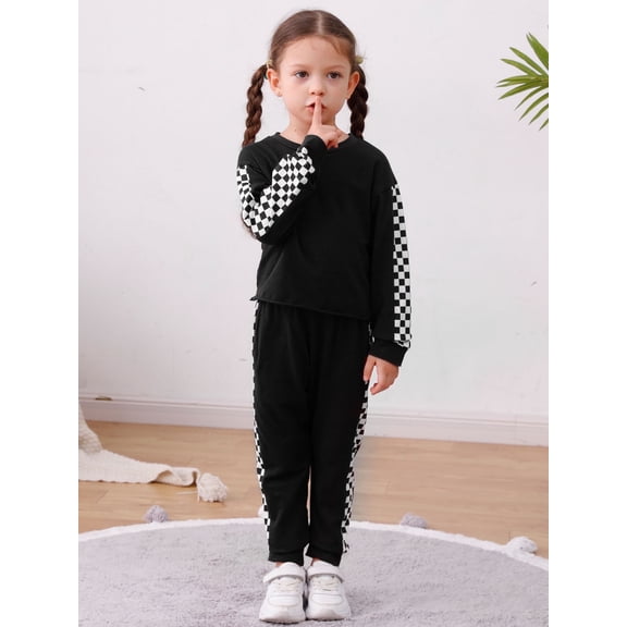 SANMIO Toddler Girl Clothes 2 Piece Outfits Girls Tracksuit Activewear Long Sleeve Checkered Sweatshirts+Sweatpants