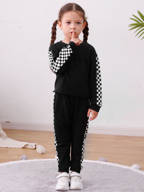 Toddler Girl Clothes 2 Piece Outfits Girls Tracksuit Activewear Long Sleeve Checkered Sweatshirts+Sweatpants