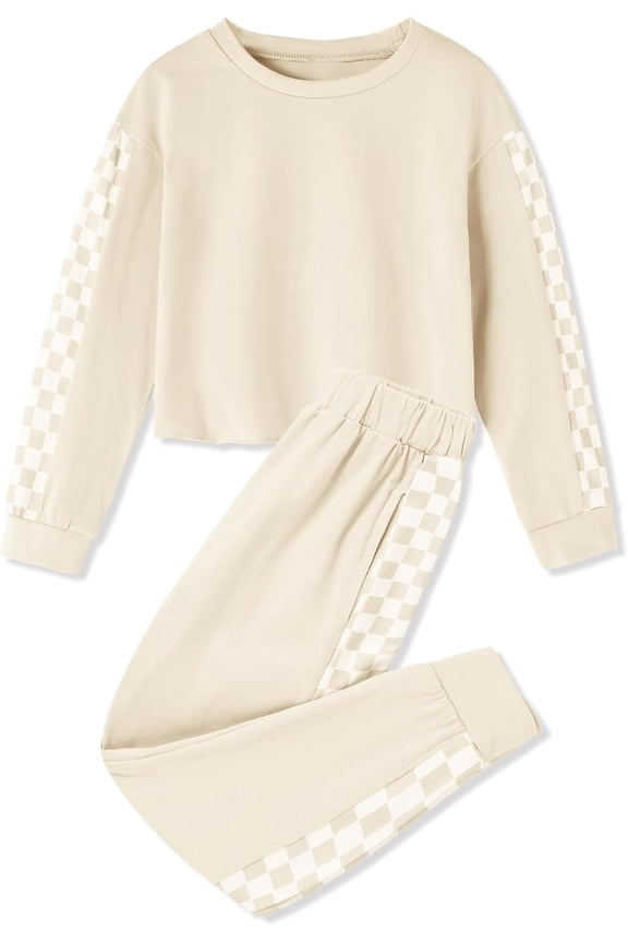 Toddler Girl Clothes 2 Piece Outfits Girls Tracksuit Activewear Long Sleeve Checkered Sweatshirts+Sweatpants