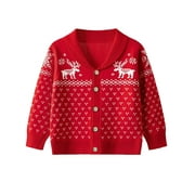 SANMIO Toddler Unisex Baby Button-up Cotton Coat Deer Christmas Cardigan Sweater