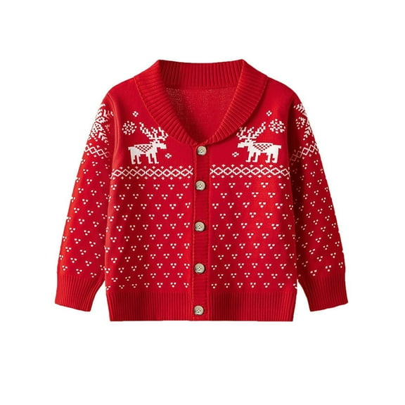 SANMIO Toddler Unisex Baby Button-up Cotton Coat Deer Christmas Cardigan Sweater
