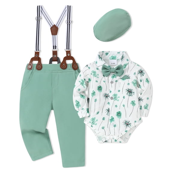 SANMIOI Infant Baby Boy Clothes 0-24 Months Gentleman's Suit Outfit Formal Shirt Suspender Pants Hat Bowtie 4pcs