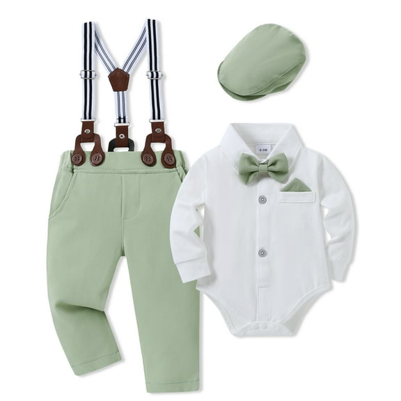 SANMIOI Infant Baby Boy Clothes 0-24 Months Gentleman's Suit Outfit Formal Shirt Suspender Pants Hat Bowtie 4pcs