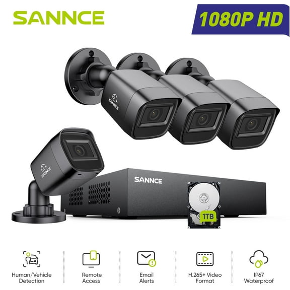 SANNCE 8CH 1080p Security Camera System 5-in-1 CCTV DVR Recorder with 1TB HDD and 4Pcs Waterproof Surveillance Bullet Cameras with Night Vision, Motion Alert, Remote Access